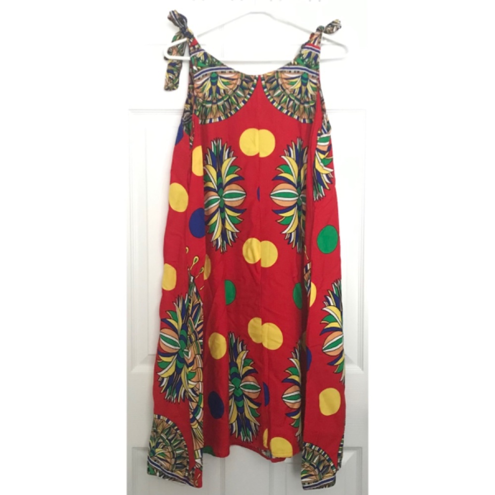 NWOT Polka Dot Dress XL Bohemian Straps Tie Up Ribbon Pocket Round Collar - Picture 2 of 6